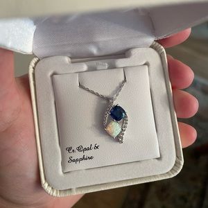 Genuine Opal & Sapphire Pendant Necklace